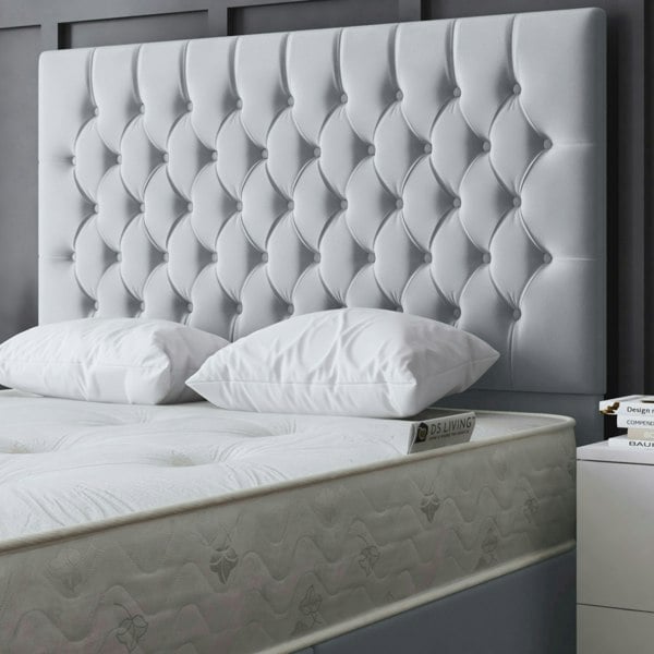 DS Living Seraphine Divan Bed with Upholstered Headboard - Two Drawers - Silver - Small Double