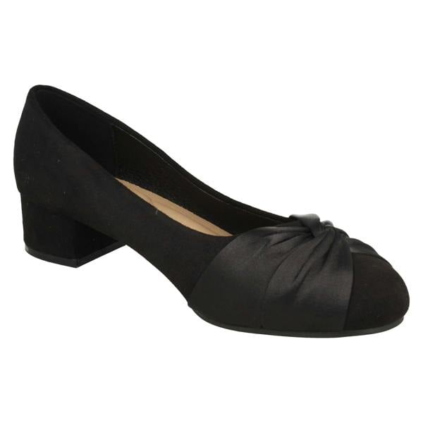 Spot On Ladies Spot On Block Heel Wide Fit Formal Satin Bow Court Shoes  F90150