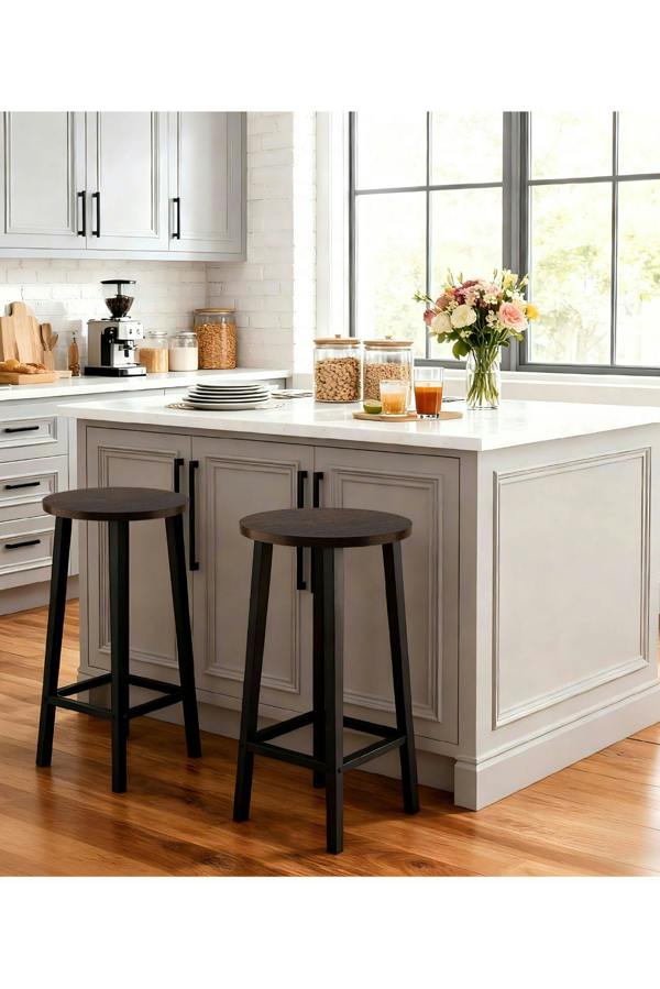 Groundlevel Set of 2 Wooden Bar Stools - Brown