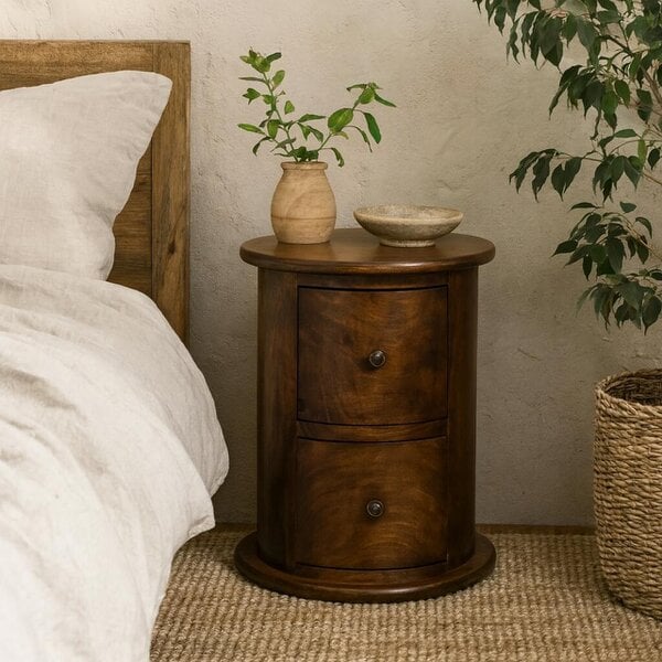 Wyld Haus Olbia Mini Chestnut Mango Wood 2 Drawer Drum Chest