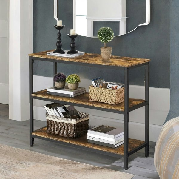 Rafaelo Mobilia 3 Tier Console Table For Hallway Rustic Brown