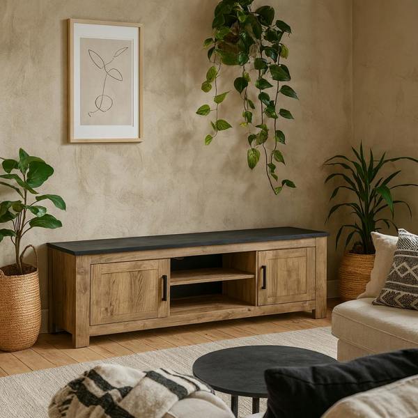 Wyld Haus Juniper 189cm Wide 2 Door TV Cabinet Chestnut and Matera Grey