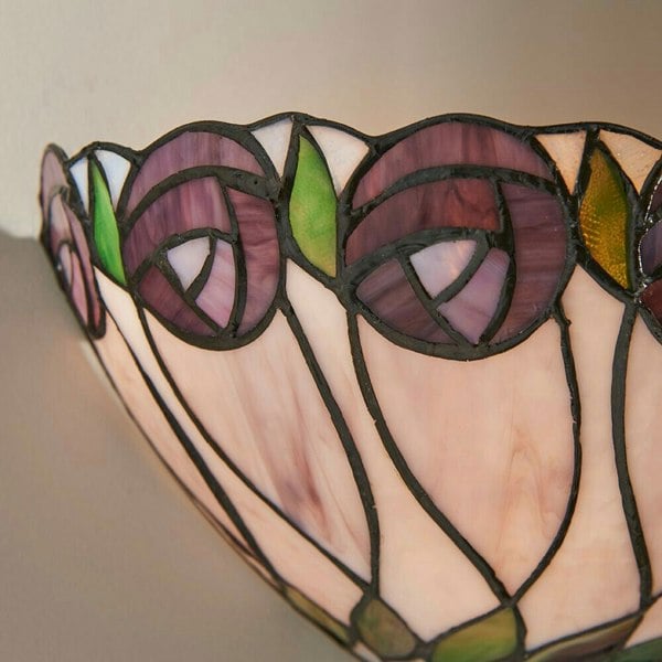 Tiffany Glass Wall Light Cream & Mackintosh Rose Shade Interior Sconce i00248 Loops