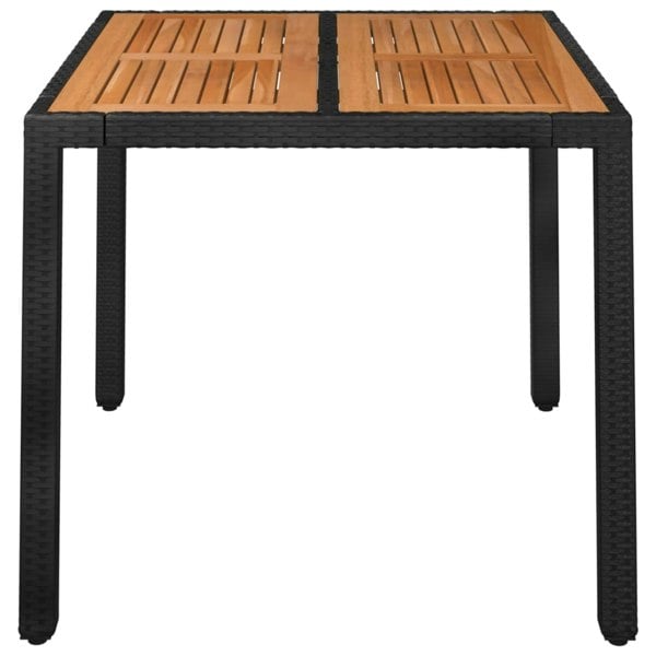 Berkfield Garden Table with Wooden Top Black 90x90x75 cm Poly Rattan