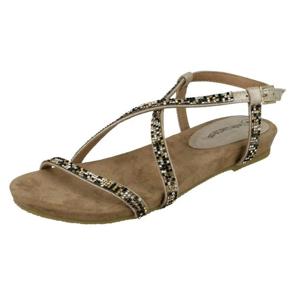 Leather Collection Ladies Leather Collection Diamante X Strap Sandals