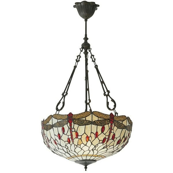 Tiffany Glass Hanging Ceiling Pendant Light Bronze & Dragonfly Lamp Shade i00102 Loops