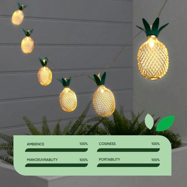 Gardenwize 10-Piece Solar String Lights – 2m Pineapple Lantern LED Lights