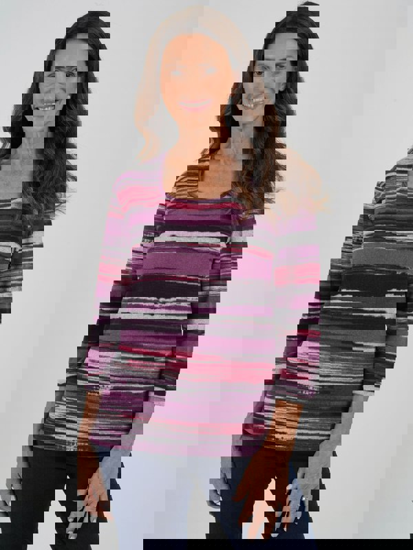 TIGI-Wear Painted Stripe Soft Square Neck Top