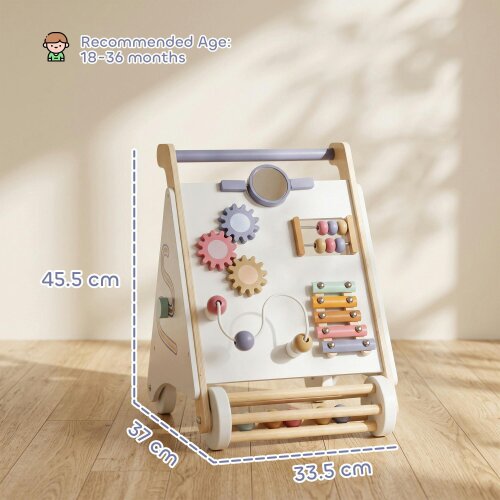 AIYAPLAY Wooden Baby Walker, Adjustable Speed for Toddlers 1.5-3Y, White