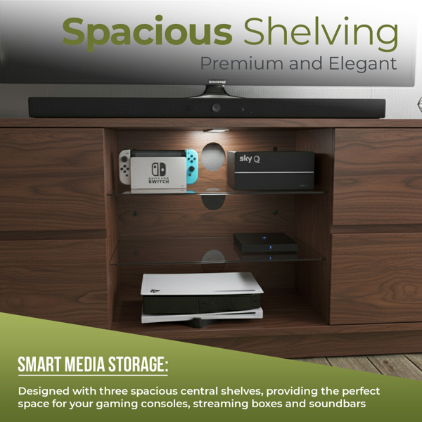 Centurion Supports Avitus Premium Walnut with 4-Walnut Drawers and 3-Shelves 32"-65" LED/OLED/LCD TV Cabinet