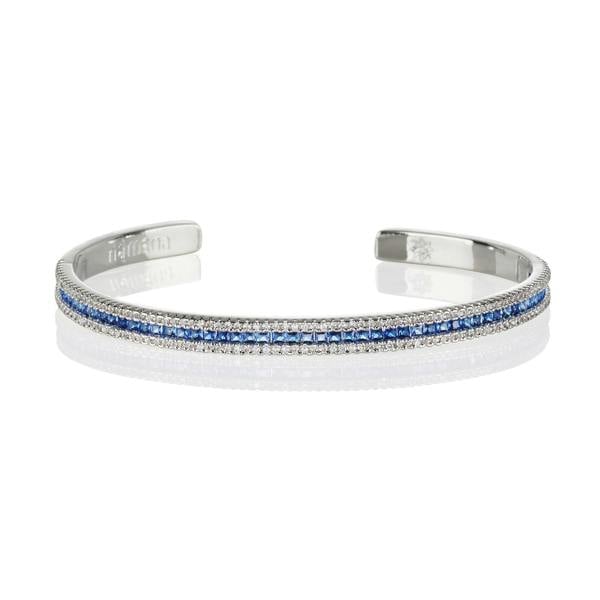 Cuff Bangle Bracelet with Blue Cubic Zirconia Stones - namana.london
