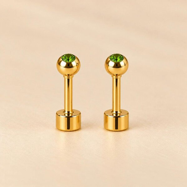 The Colourful Aura 18ct Gold Plated Tiny 4mm Ball Flat Back Coloured Stone Stud Earrings - Green