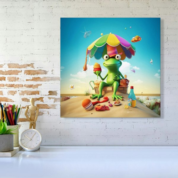 Warren Reed Frog On A Beach Holiday Canvas