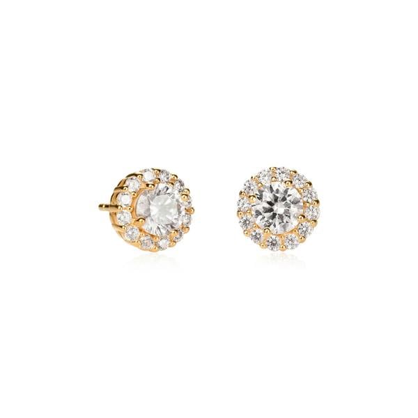 namana Gold Plated Sterling Silver Cubic Zirconia Round Halo Stud Earrings
