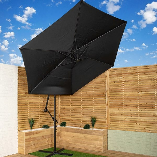 Samuel Alexander 3m Cantilever Parasol in Black with Crank Handle for Patio Garden Banana Parasol with UV Protection Outdoor Umbrella Sun Shade