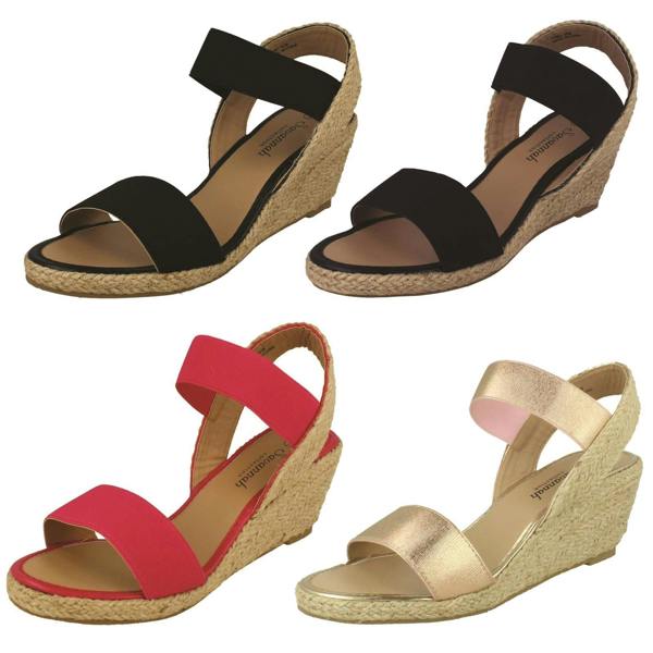 Savannah Ladies Savannah Elasticated Strap Wedge Heeled Sandals F2301