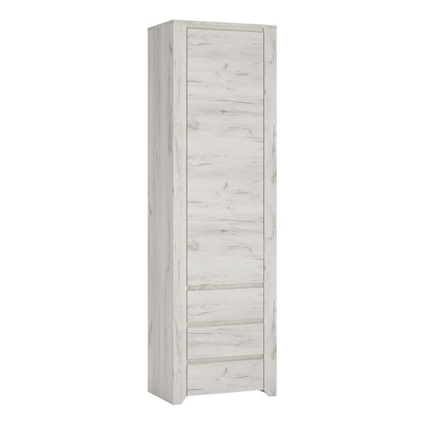 Wyld Haus Norwich Tall Narrow Aged Effect Soft Grey Wood Veneer Cupboard 1 Door 3 Drawer