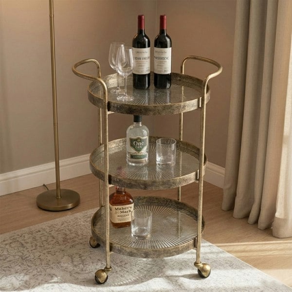 Maison des Cadeaux Gold Rustic 3-Tier Drinks Trolley