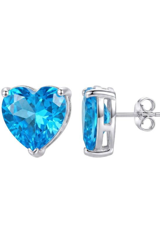 Latelita Amore Heart Blue Topaz Stud Earrings Silver