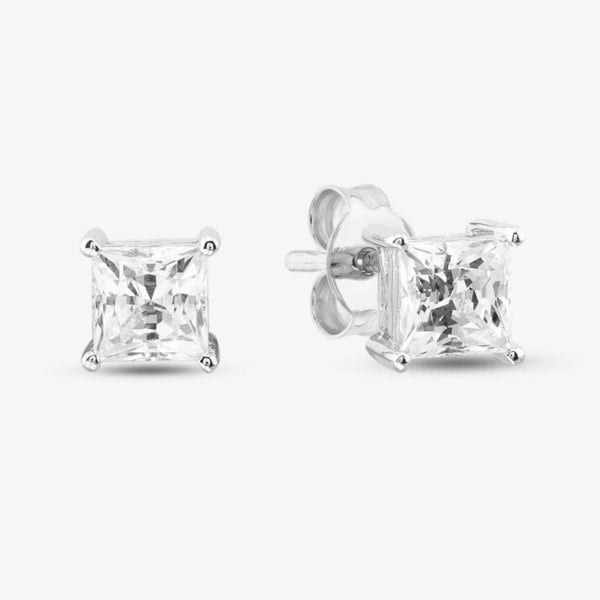 T. H. Baker Silver Princess Cut Cubic Zirconia Stud Earrings ZVE07606