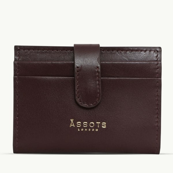 Assots London 'GROVE' Burgundy Smooth RFID Tab-over Leather Credit Card Holder