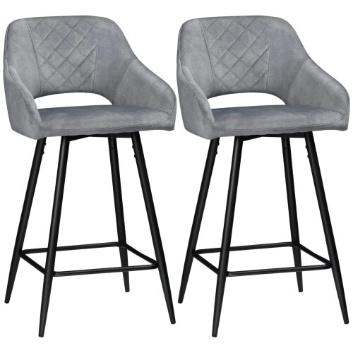 Wyld Haus Zire Set Of 2 Grey Velvet Fabric Counter Bar Chairs With Steel Legs