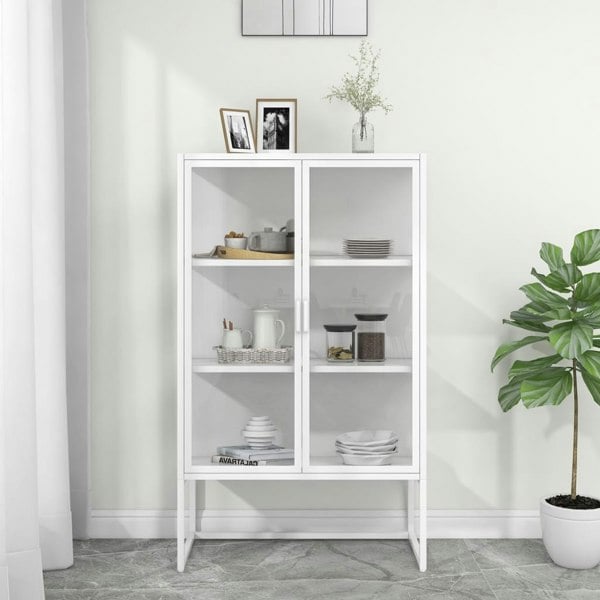 Berkfield Highboard White 80x35x135 cm Steel and Tempered Glass