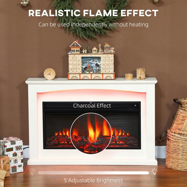 HOMCOM 1000W/2000W Inset Electric Mantel & Fire Reach up to 30 m², White