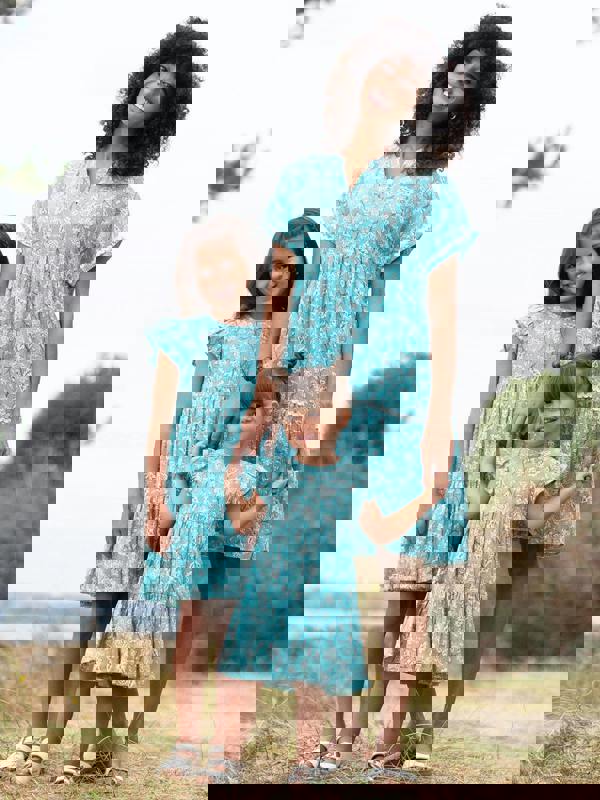 Kite Womens Organic Chilfrome Muslin Dress Ocean Bloom