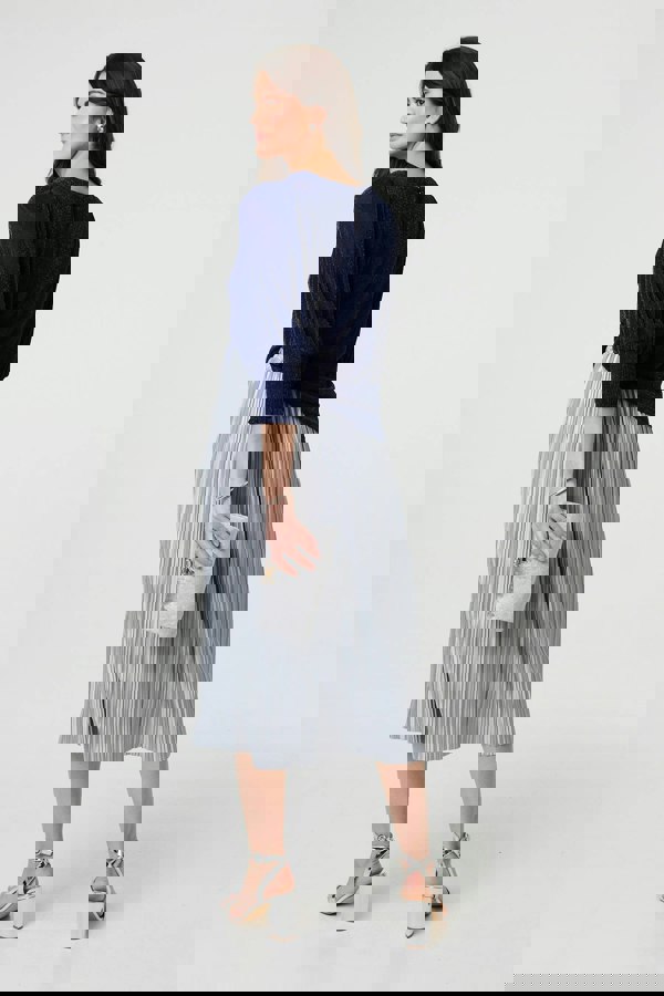 Navy | Sparkly 3/4 Puff Sleeve Mesh Top
