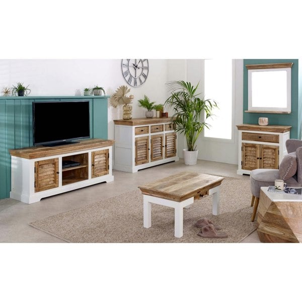 IH Design Milano Solid Mango Wood TV Cabinet White