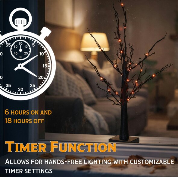Scotts of Stow Fxlab 10x10x60cm 40L Orange LED Halloween Black Glitter Tree Indoor Battery Decoration with  Timer