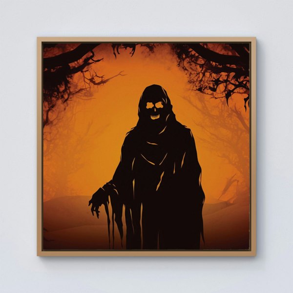 Warren Reed A Spooky Black And Orange Ghost Framed Canvas