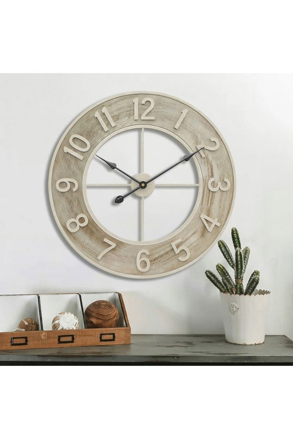 Living and Home 60cm Round Arabic Numerals Woodgrain Wall Clock