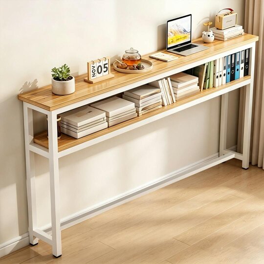 Havendro 2-Tier Console Table, Wood Side Table with Metal Frame, Narrow Sofa Table