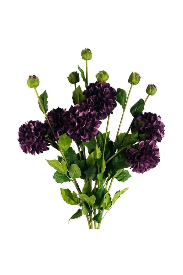 Dyzi Pack of 6 Purple Dahlia PomPom Stems