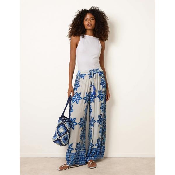 Blue Vanilla Paisley Floral Wide Leg Printed Trousers