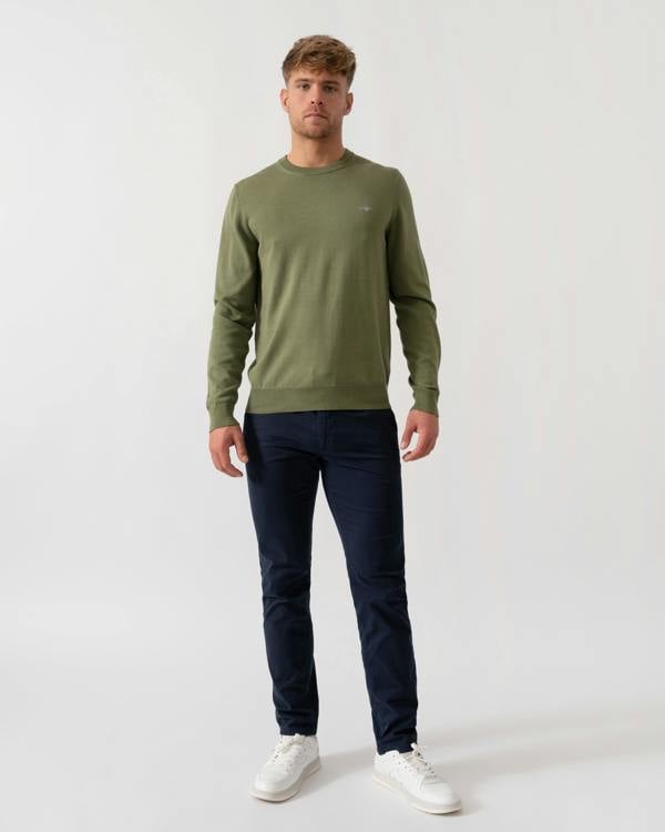 GANT Classic Cotton Crew Neck Jumper - 379 Dry Herb Green - Full Length
