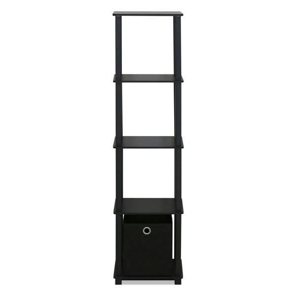 WALPLUS Minimalist TNT No Tools 5-Tier Display Decorative Shelf with One Bin, Black for Home Office - SKU 15120BKBK