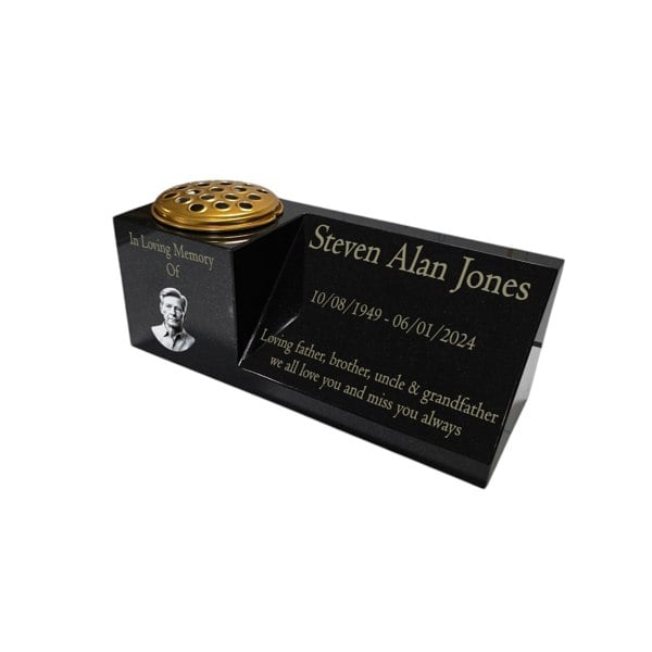 Memorials Direct Granite Memorial Vase with Portrait and Plaque Combination, Solid Granite, 16x6x6inchs, 20KG, Includes Flower Pot Insert