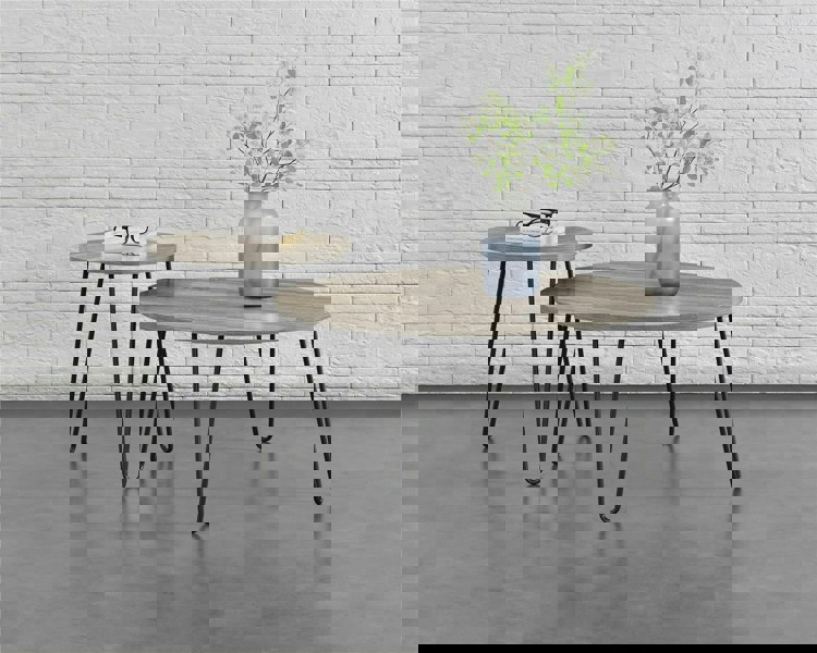 Dorel Home Owen Retro Round End Table in Distressed Grey Oak