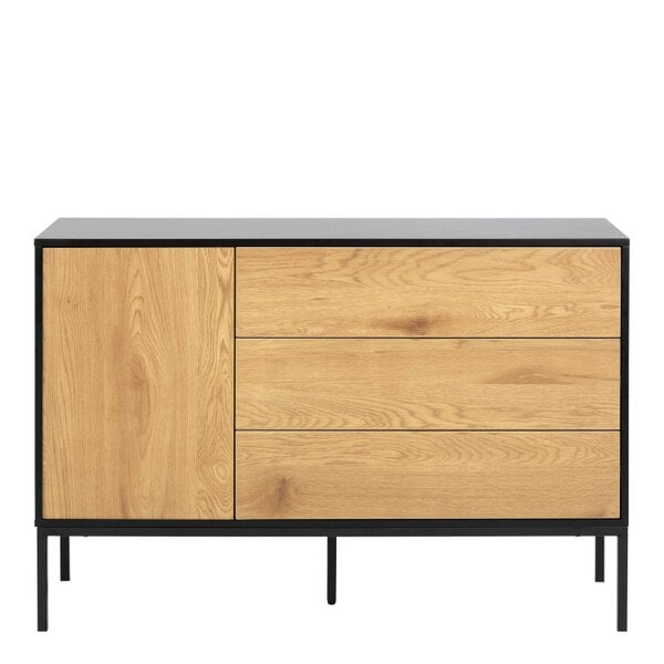 Wyld Haus El Paso Black Metal and Wild Oak Veneer 1 Door 3 Drawer Small Sideboard