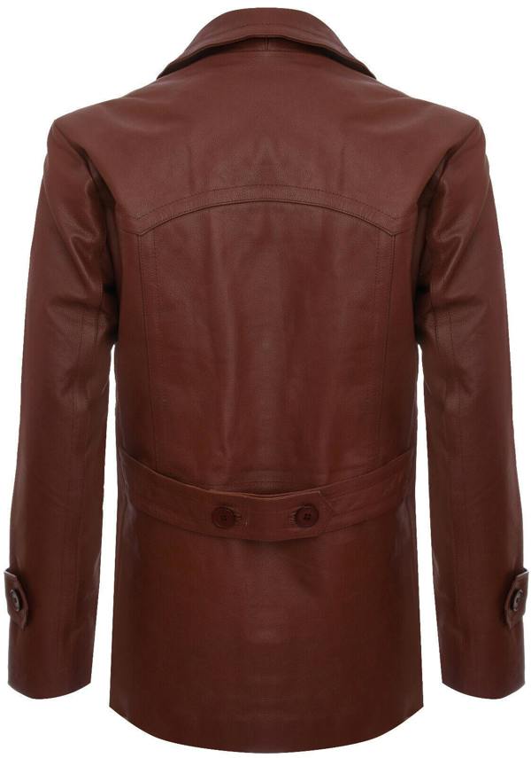 Infinity Leather Mens Cow Hide Dr Who Naval German Pea Coat Leather Jacket