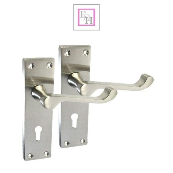 EDH Door Hardware Satin Nickel Victorian Scroll Lock Door Handles + 3 Lever Mortice Sash Lock Set1