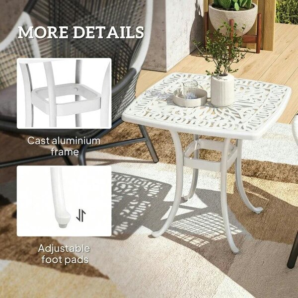 Outdoor Garden Table with 38mm Dia. Umbrella Hole, Cast Aluminium Patio End Table with Anti-slip Foot Pads for Garden