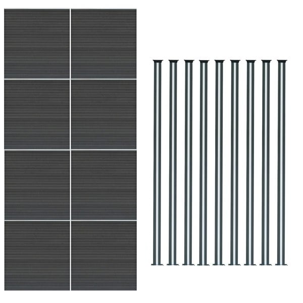 Monstershop Composite Fence Panel x 8 & LED Posts x 9 - Grey