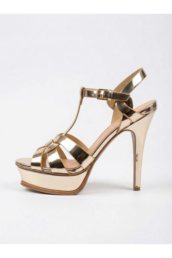 Francesca Platform T Bar Sandal High Heels - Gold
