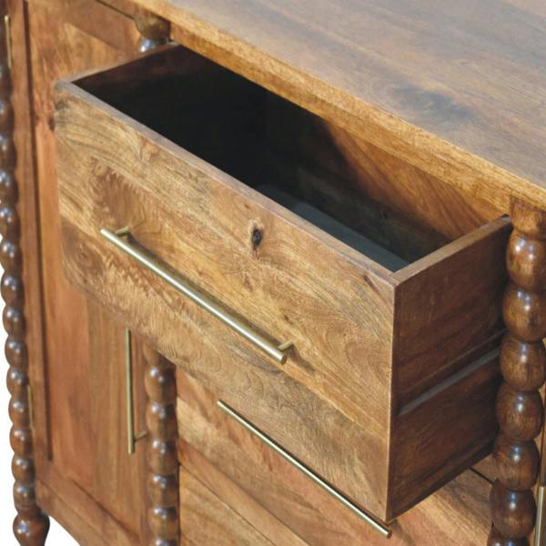 Artisan Furniture Solid Mango Wood Spindle Sideboard, Mango brown