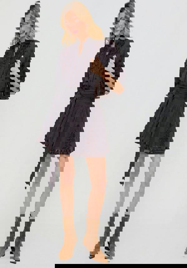 Raffya Julie Embroidered Skater Mini Skirt In Dark Grey