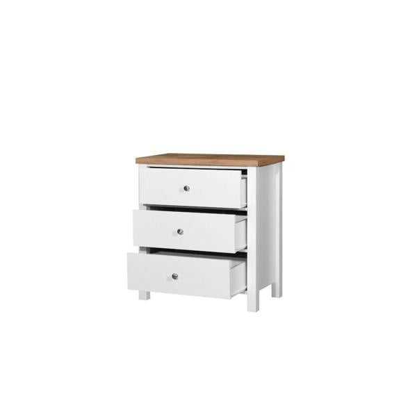 Timber Art Design Astbury 3 Drawer Bedroom Cabinet Chest of Drawers White and Oak